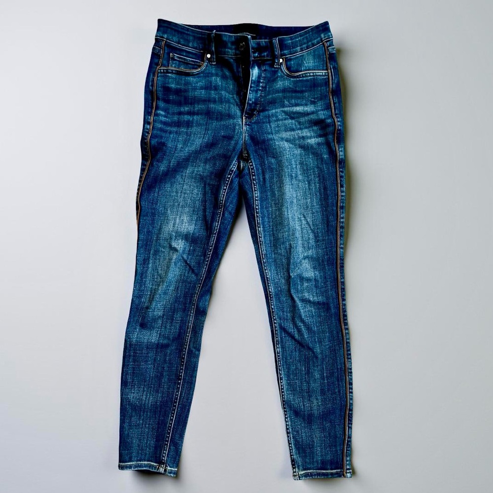 White House Black Market WHBM Leather Trimmed Skinny Ankle Jeans